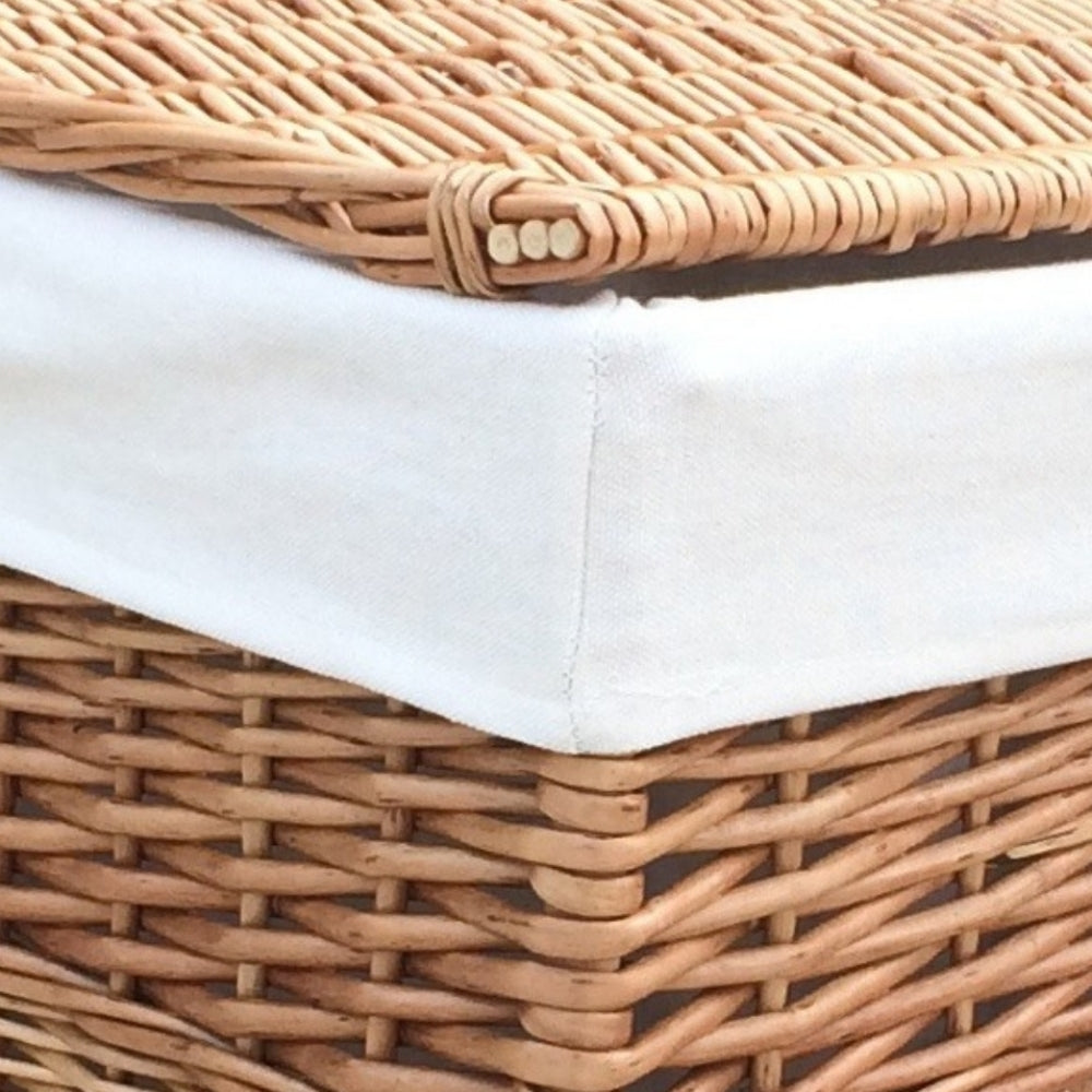 White Cotton Lined Light Steamed Square Laundry Baskets | Large | White