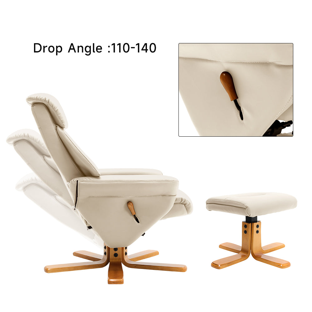 Swivel Faux Leather Lounge Recliner With Footstool