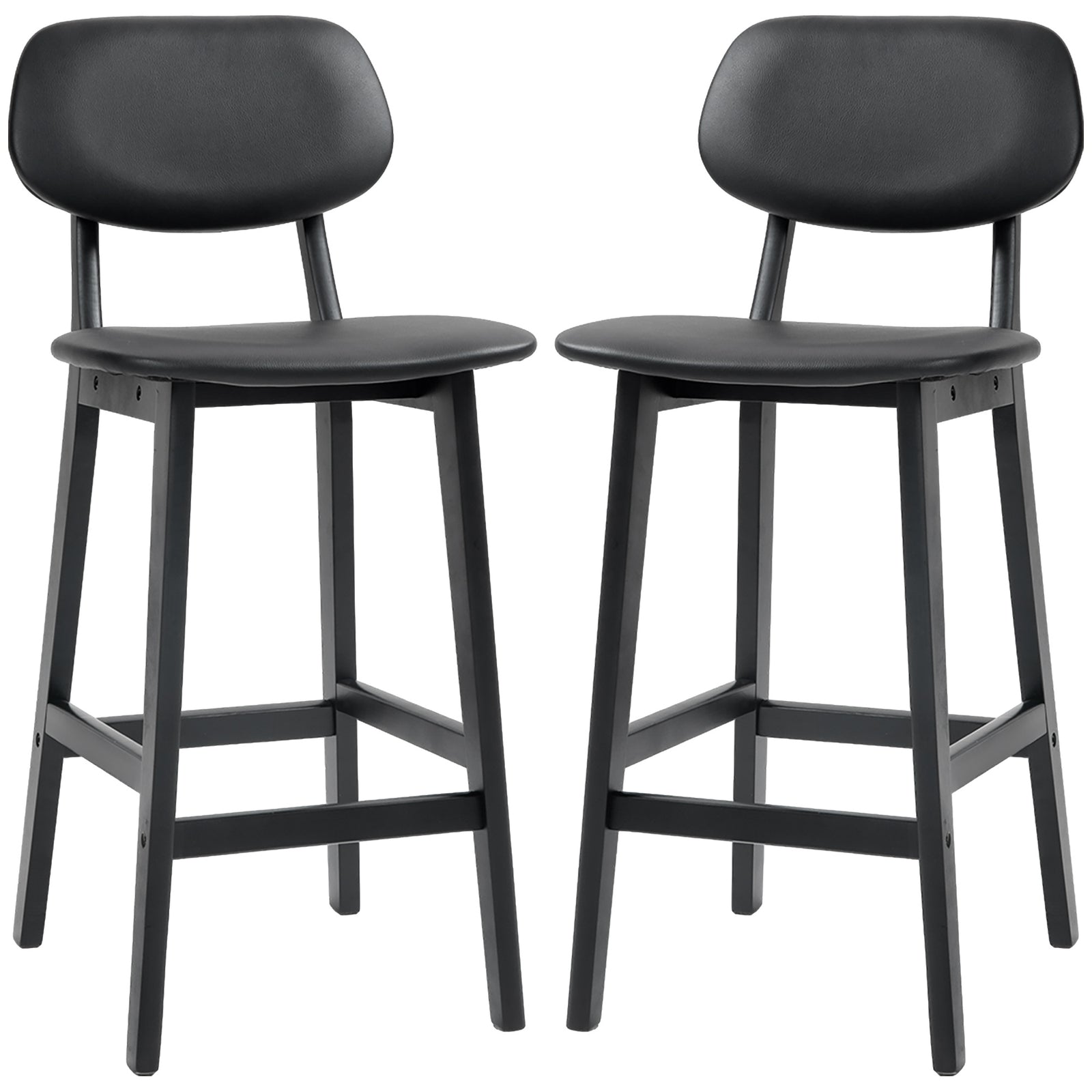 Breakfast Bar Stools Set W/ Pu Leather Wood | Black