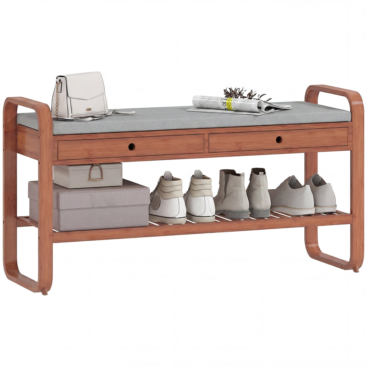 Shoe Bench With 2 Drawers Cushioned Seat 105cm | Dark Brown