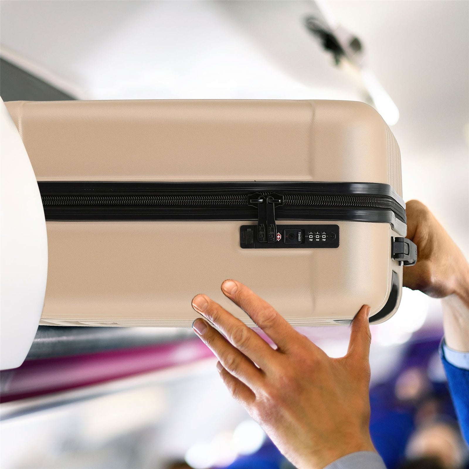 56x45x25cm Large Cabin Carry On Case - Overhead Luggage Suitcase - 4 Spinner Wheels - Abs Hard Shell Cabin Bag | Cabin | Champagne