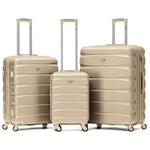 Set Of 3 Hard Shell Suitcase Cabin & Check In Cases With Tsa Lock - Overhead Cabin With Medium & Large Check-in Bag | Set of 3 | Champagne