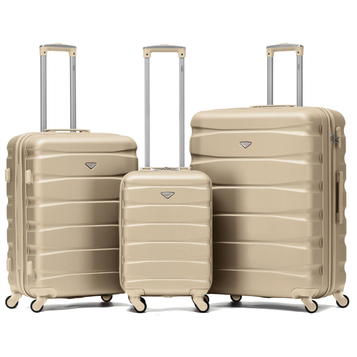 Set Of 3 Hard Shell Suitcase Cabin & Check In Cases With Tsa Lock - Overhead Cabin With Medium & Large Check-in Bag | Set of 3 | Champagne