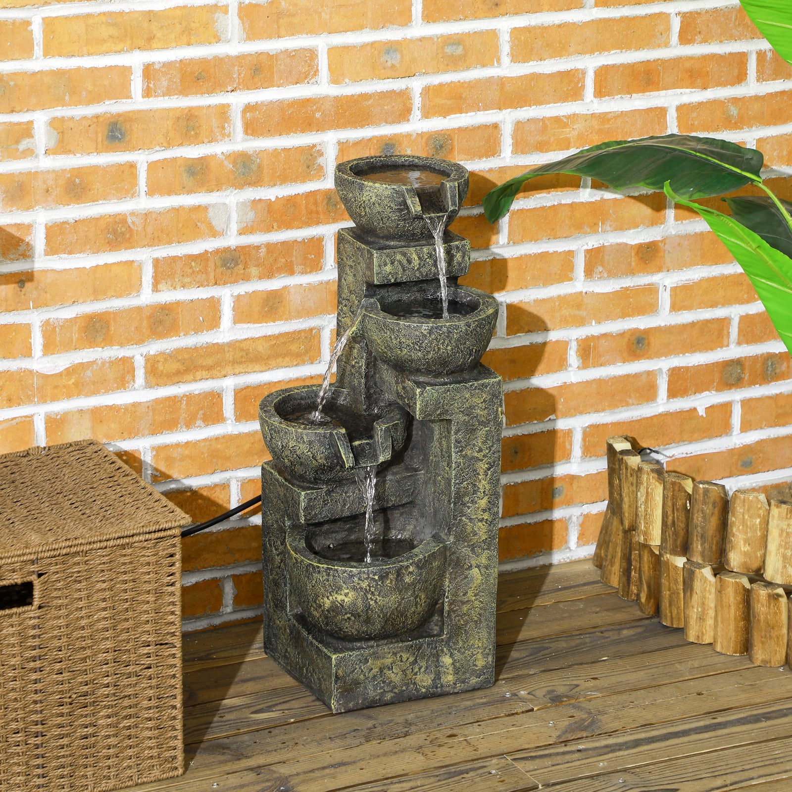 4-tier Stacked Stone Cascade Waterfall Feature, Black/yellow