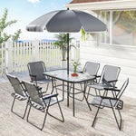 8 Piece Garden Dining Set With 6 Folding Chairs And Umbrella | Grey
