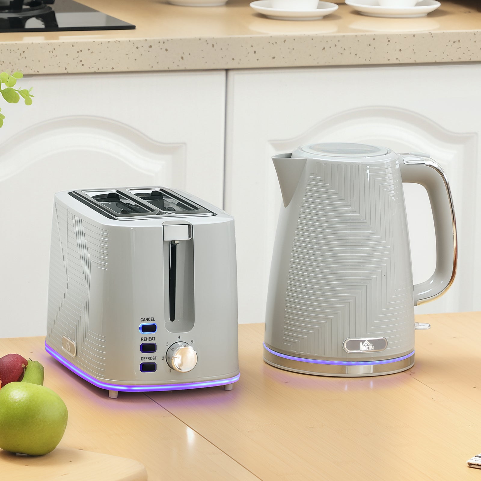 1.7l 3000w Rapid Boil Kettle And 2 Slice Toaster Set Crumb Tray | Grey