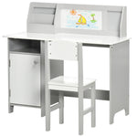 2 Pcs Childrens Table And Chair Set W/ Whiteboard Storage | Gray