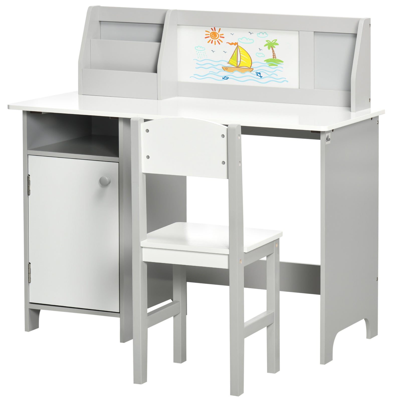 2 Pcs Childrens Table And Chair Set W/board Storage | Grey
