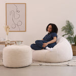 Sherpa Bean Bag Armchair & Pouffe Set | White