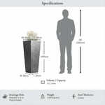 Zinc Galvanised Tall Flared Tapered Square Planter | 40cm x 40cm x 90cm | Silver Black