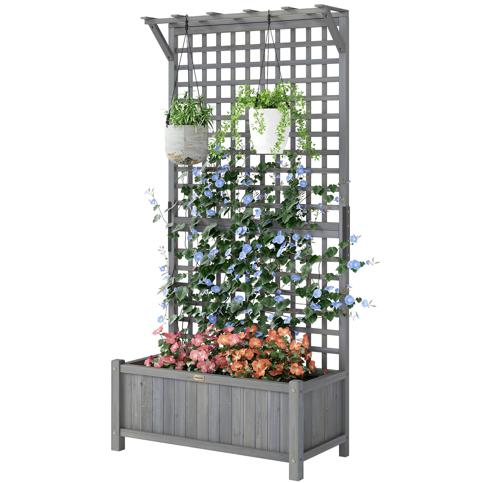 Wood Planter With Trellis For Climbing Plants Planter Box | Dark Grey