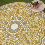 Luxury Outdoor Rug Waterproof Reversible Round For Garden Patio 100% Recycled, Yellow Rae