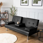 Faux Leather Click Clack Sofa Bed - 2 Seater | Black