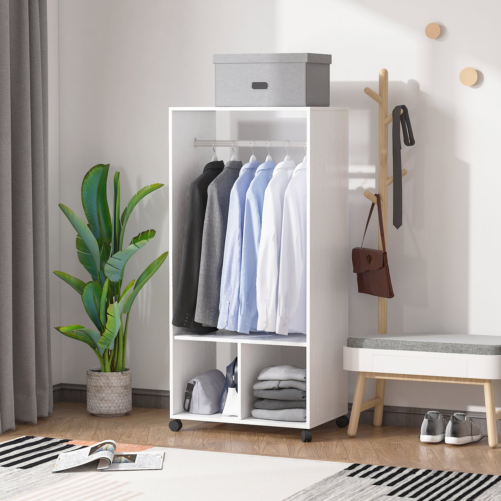 Open Wardrobe Clothes Rail Bedroom Clothes Storage Rod | One Size | White