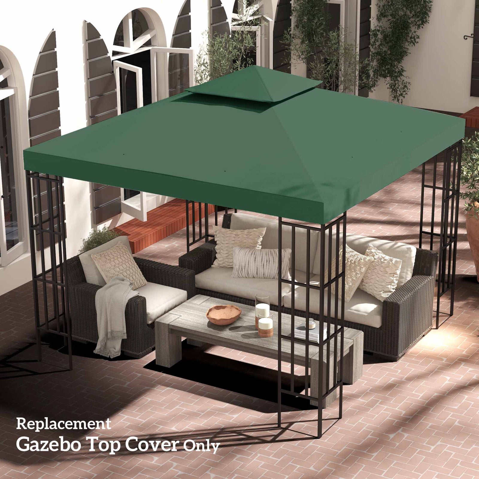 3x3m Gazebo Top Cover Double Tier Canopy Replacement | Green