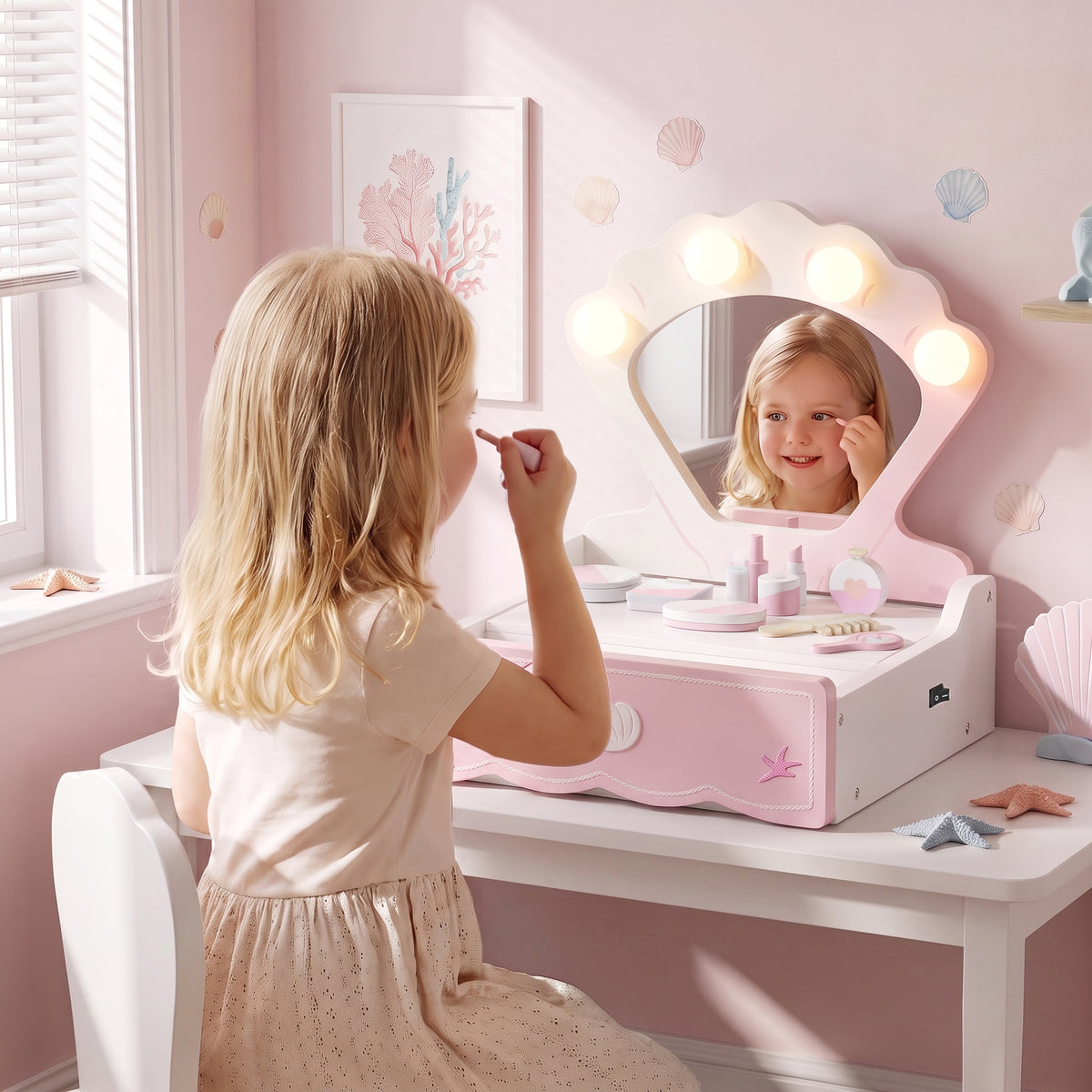 AIYAPLAY Kids Dressing Table, Portable Dressing Table With Lights