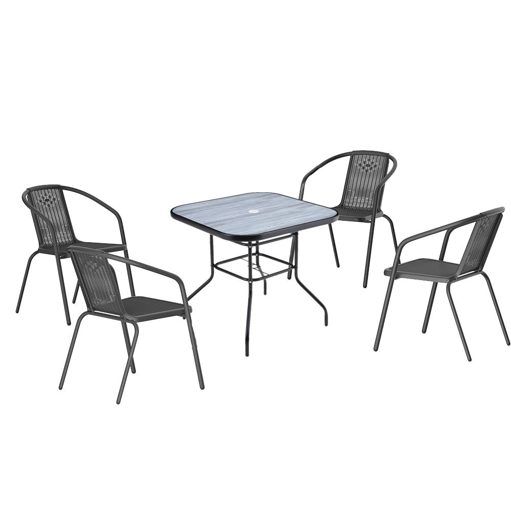 Set Of 5 Garden Coffee Table With Pe Rattan Chairs