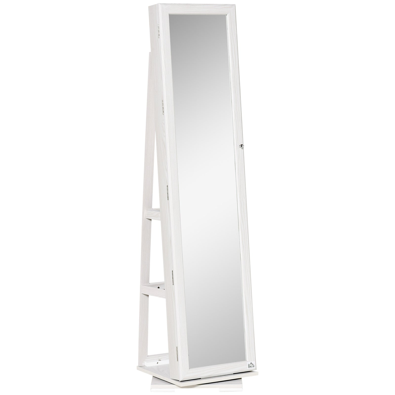 Jewelry Cabinet Full Length Mirror 360° Swivel Lockable | One Size | White