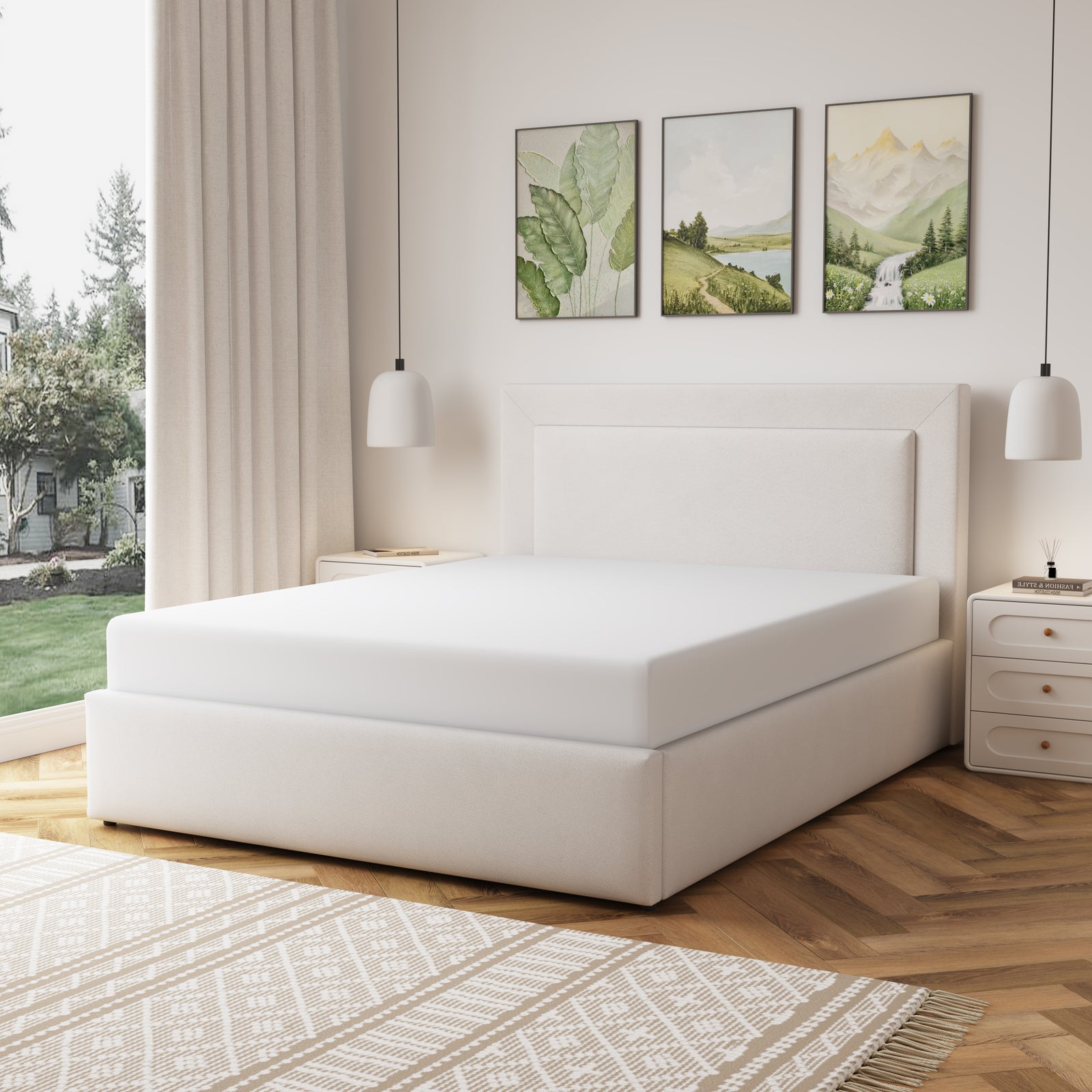 Weston Fabric Ottoman Bed Frame | King | Beige