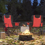 Set Of 2 Folding Camping Chairs With Cooler Bag | Red