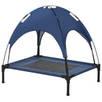 Pawhut 76cm Elevated Dog Bed Cooling Raised Pet Cot Uv Protection Canopy | Blue