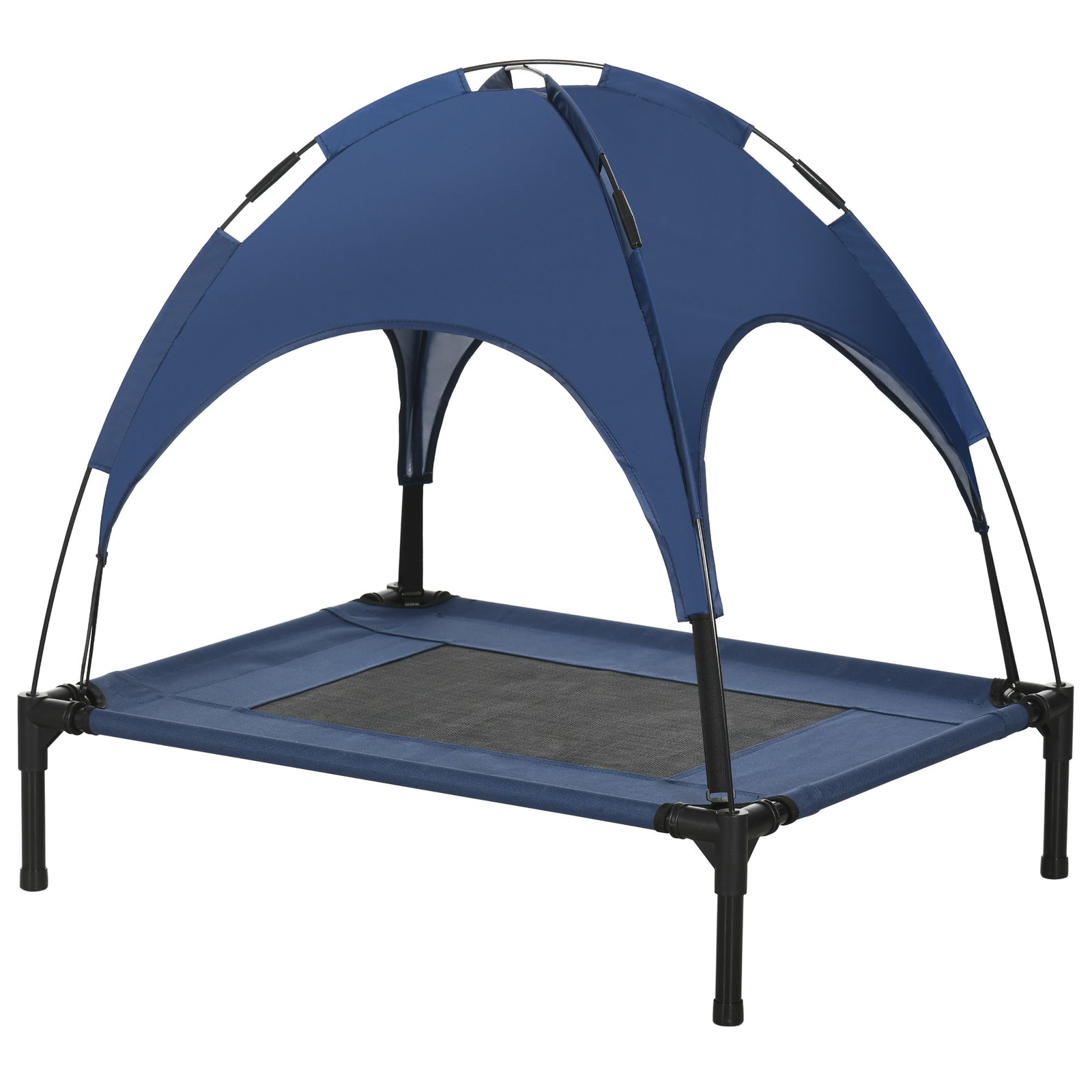 Pawhut 76cm Elevated Dog Bed Cooling Raised Pet Cot Uv Protection Canopy | Blue