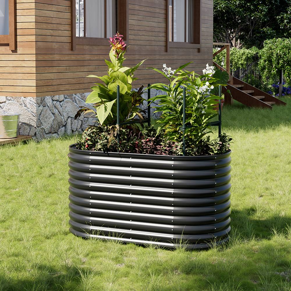 Raised Garden Boxes Oval-shaped Galvanized Steel Raised Garden Bed | Small | Anthracite
