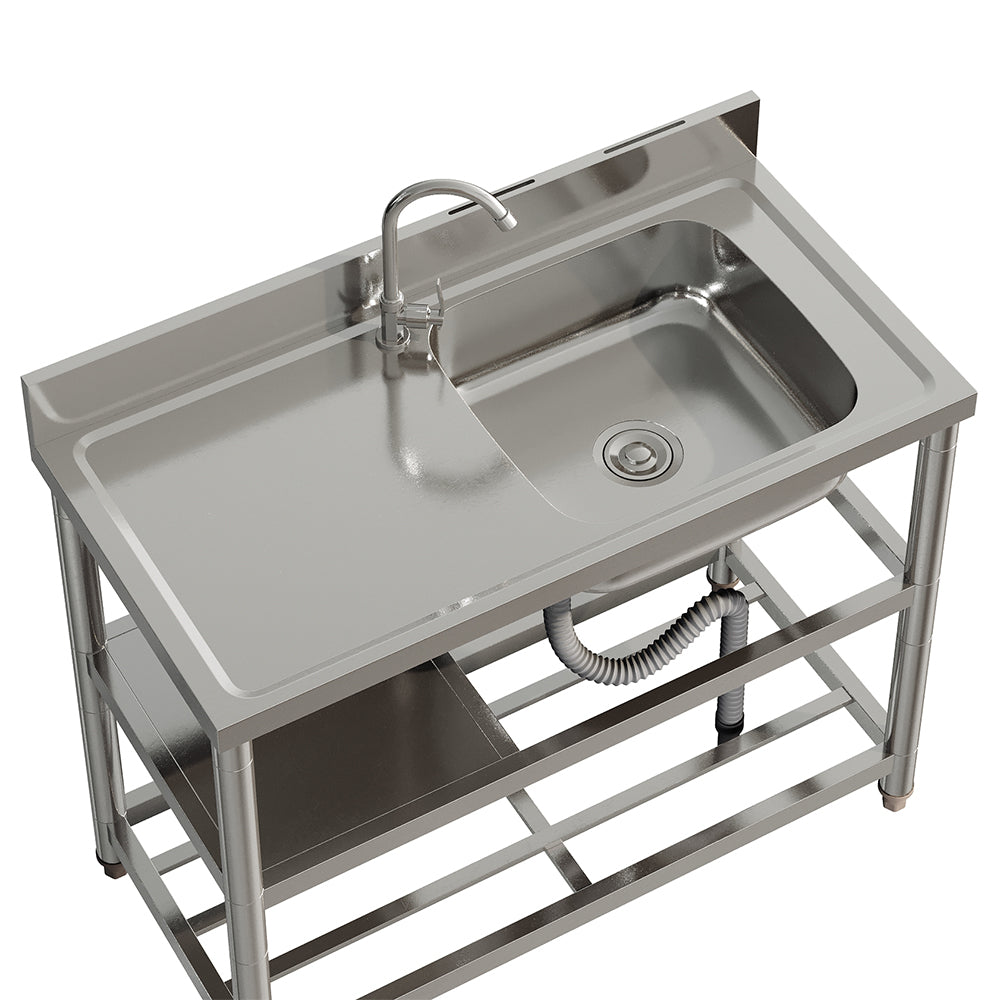 100cm/120cm W X 50cm D X 89.5cm H Bathroomdeco Stainless Steel One Compartment Sink With Shelves | Small