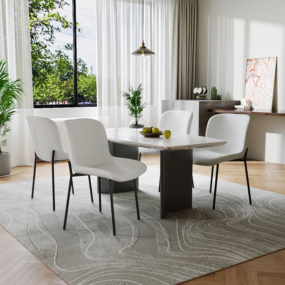 2pcs Teddy Fleece Upholstered Dining Chair