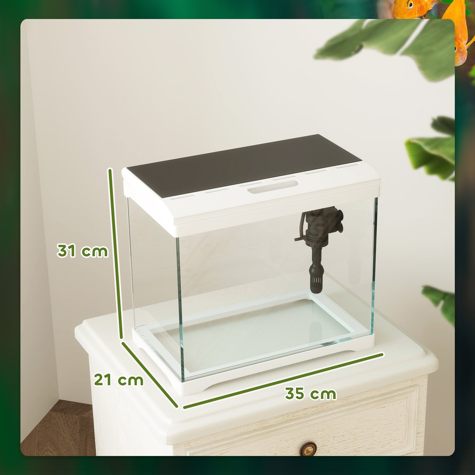 Glass Fish Tank With Filter System, Led Light, Water Pump, White | Small | White