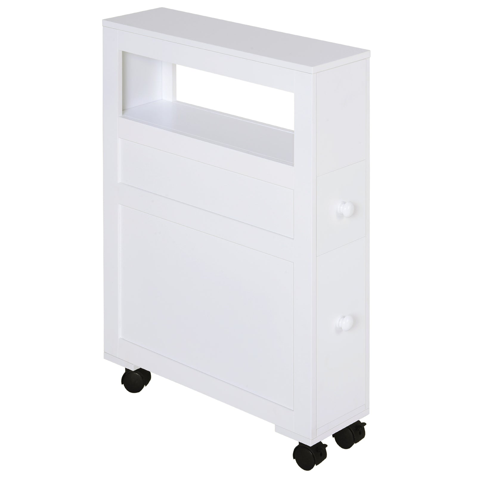 Narrow Bathroom Storage Unit 2 Drawers Open Top 4 Wheels