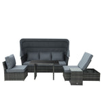 5 Pcs Outdoor Rattan Sofa Sets W/ Canopy Table