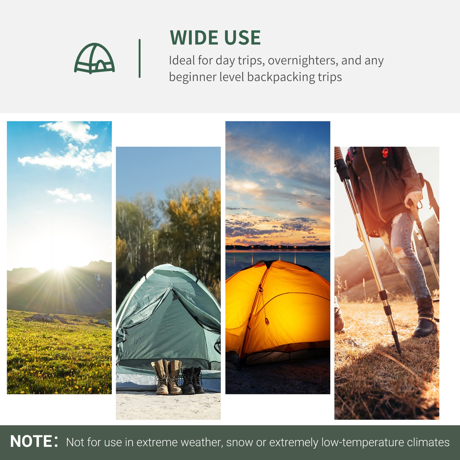 Camping Tent For 2 Person Dome Tent With Storage Pocket | Dark Green