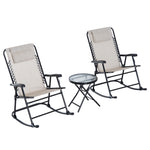 3 Piece Outdoor Rocking Set, 2 Chairs & Table | Beige