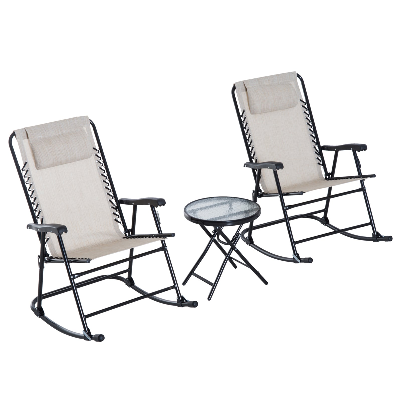 3 Piece Outdoor Rocking Set, 2 Chairs & Table | Beige