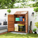 Wooden Garden Storage Shed W/double Doors And Shelves | Brown