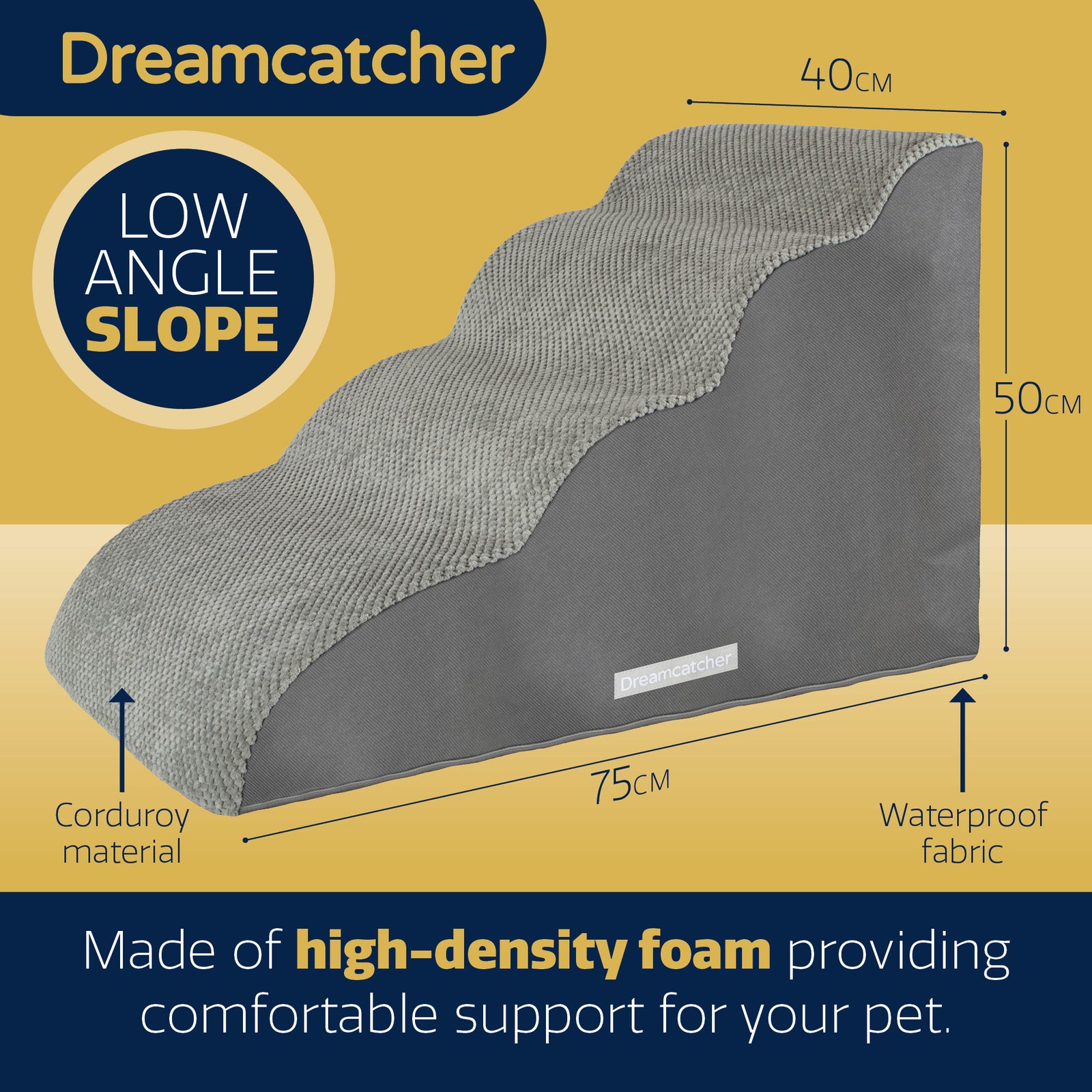 Dog Stairs For Bed, High Density Foam Pet Step Ramp For Sofa, Dogs & Cats, 2,3 & 4 Steps | 4 Step | Grey