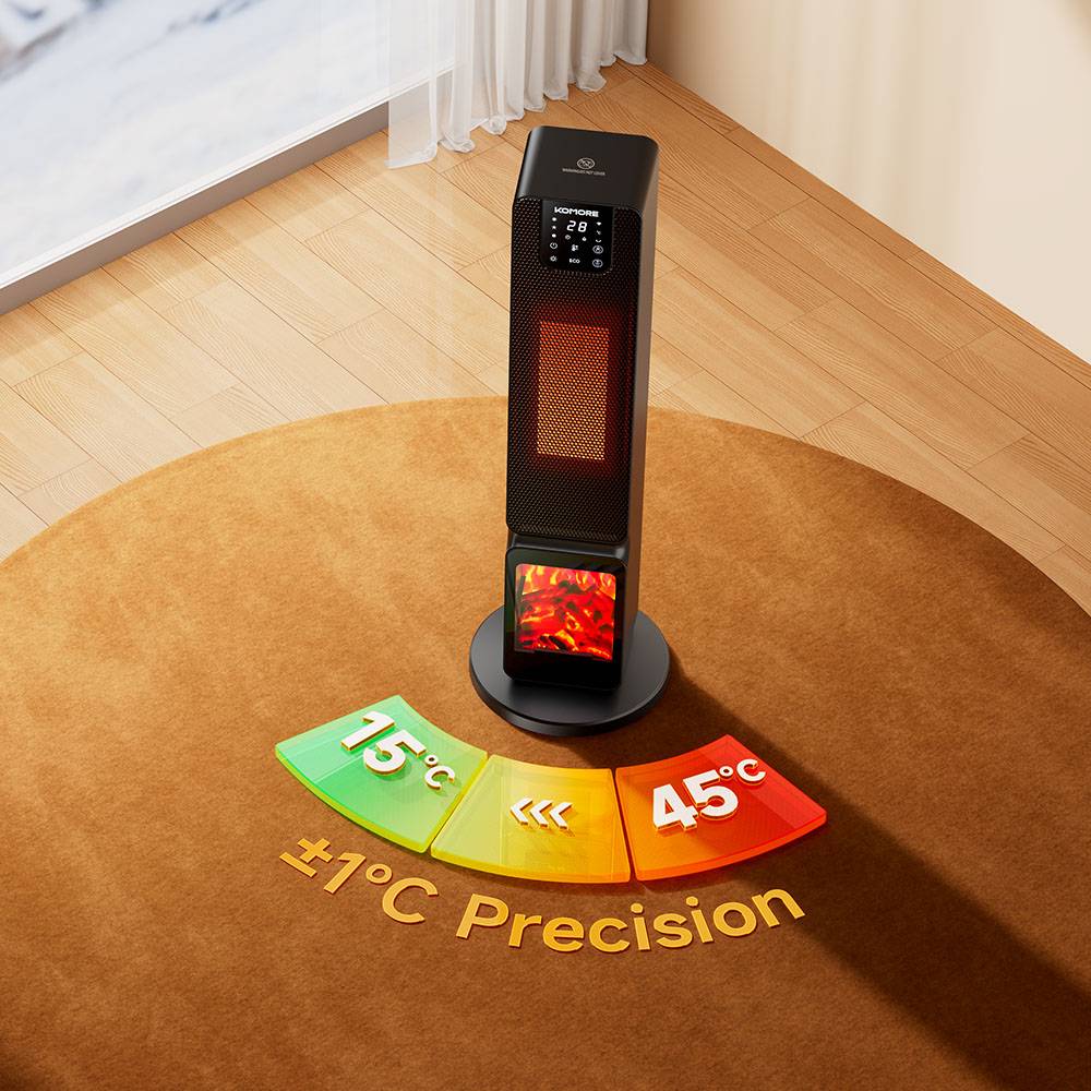 Smart Ptc Tower Heater With Wifi – Black Abs, Remote Control, Led Display, Adjustable Thermostat, 800w/2000w