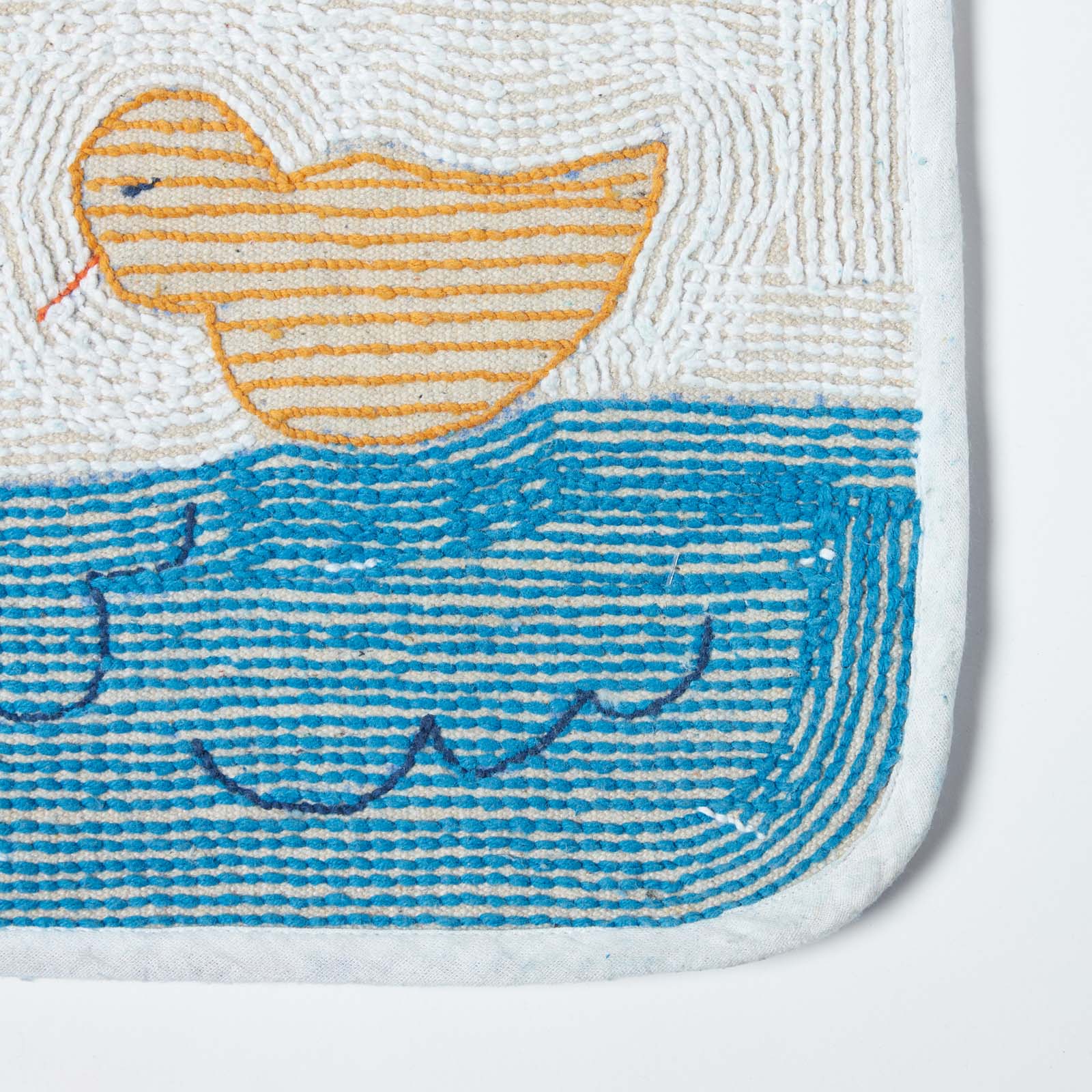Non Slip 100% Cotton Duck Pond Bath Mat | 45 x 75cm | Blue & White