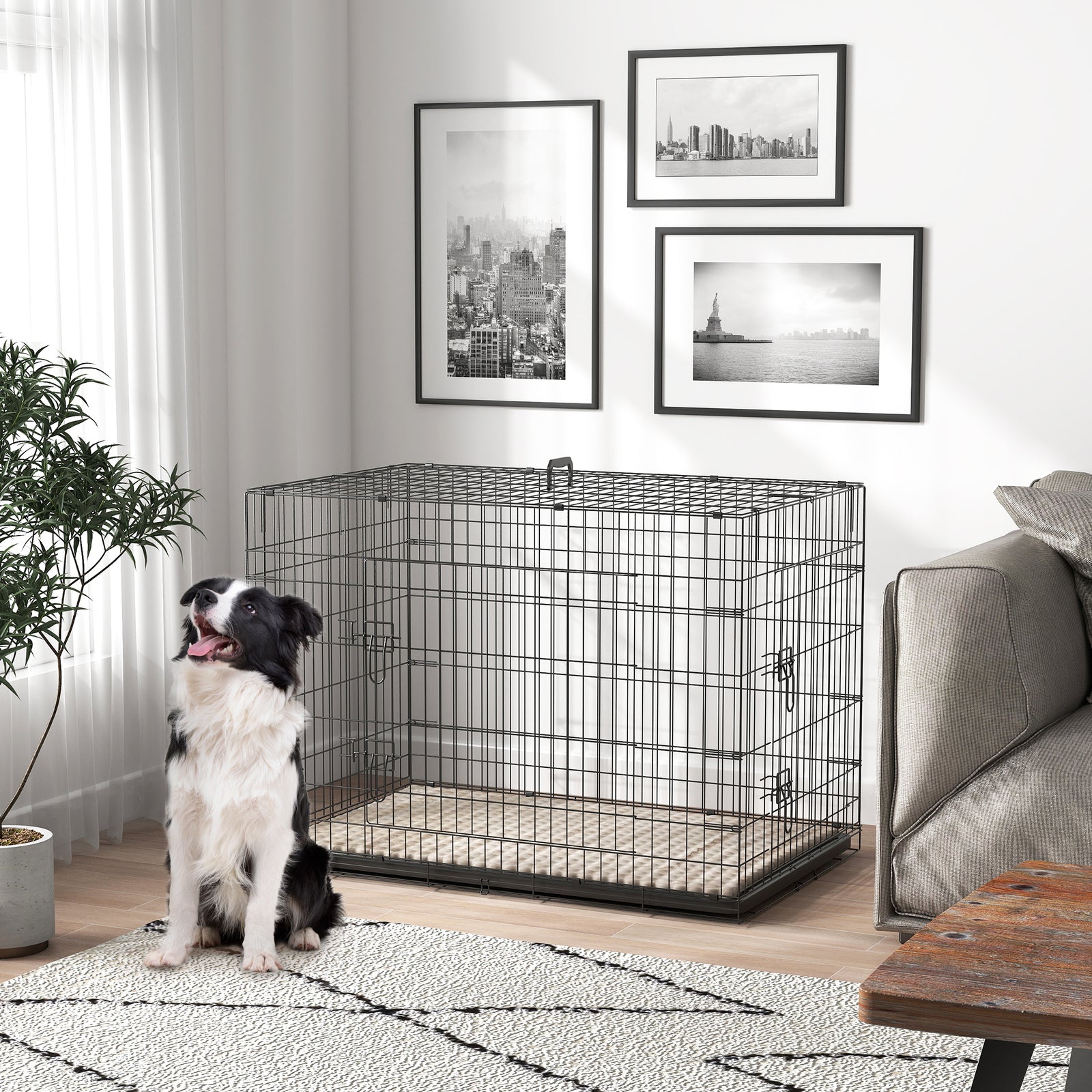 Pawhut Dog Crate With 2 Doors, Tray, Soft Cushion, For Extra Small Medium And Large Dogs | Black