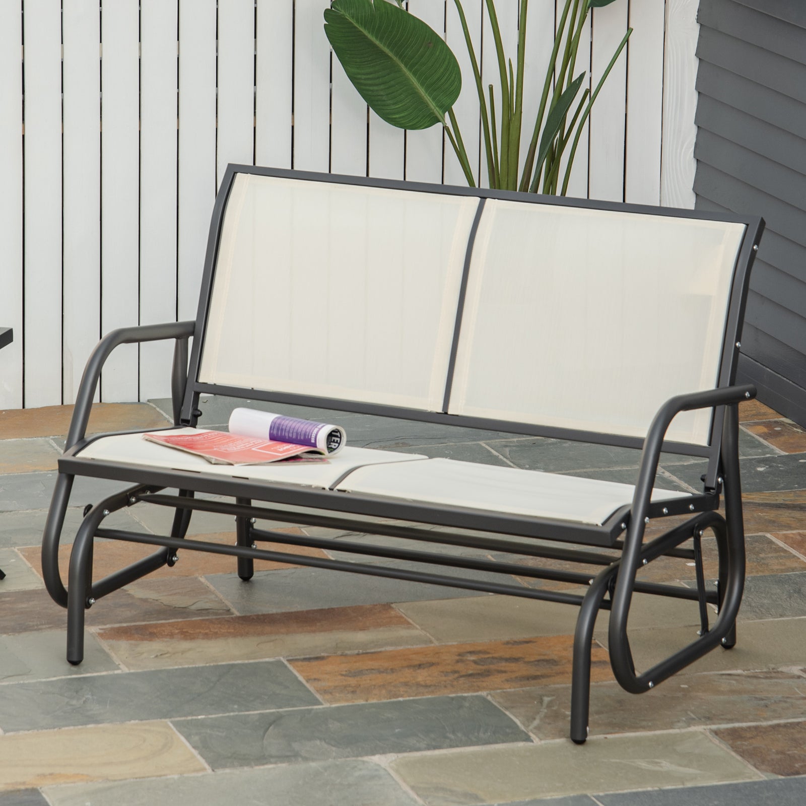 2-person Patio Glider Bench Gliding Chair Loveseat W/armrest | Cream