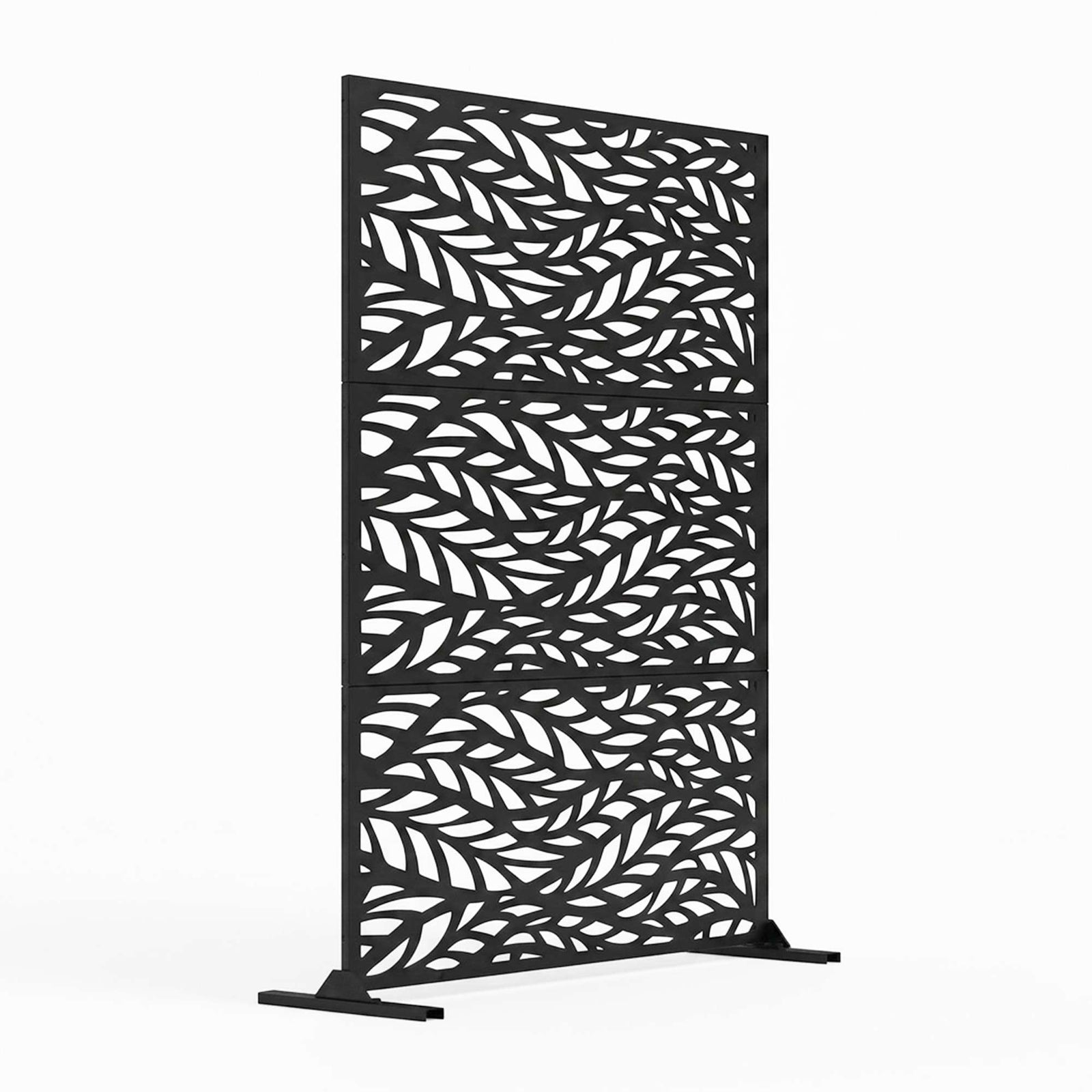 Indoor Outdoor Metal Privacy Screen - Leaf Pattern | Black