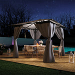 3x3m Heavy Duty Outdoor Gazebo With Lights And Curtains – Metal Frame & Pa-coated Polyester Canopy Sun Shade Shelter，2.6m Height,dark Grey