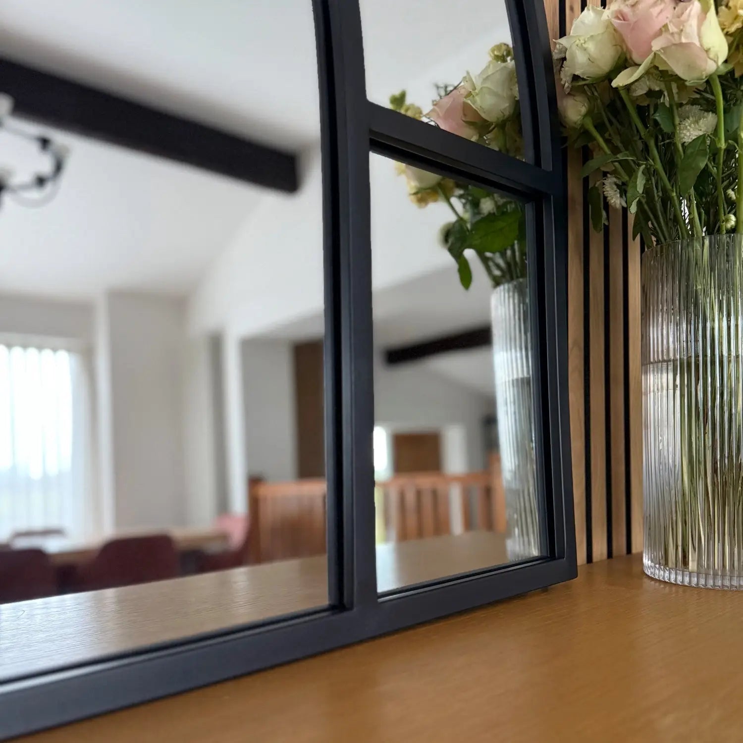 Mio - Metal Arched Window Mirror | 95cm x 120cm | Black
