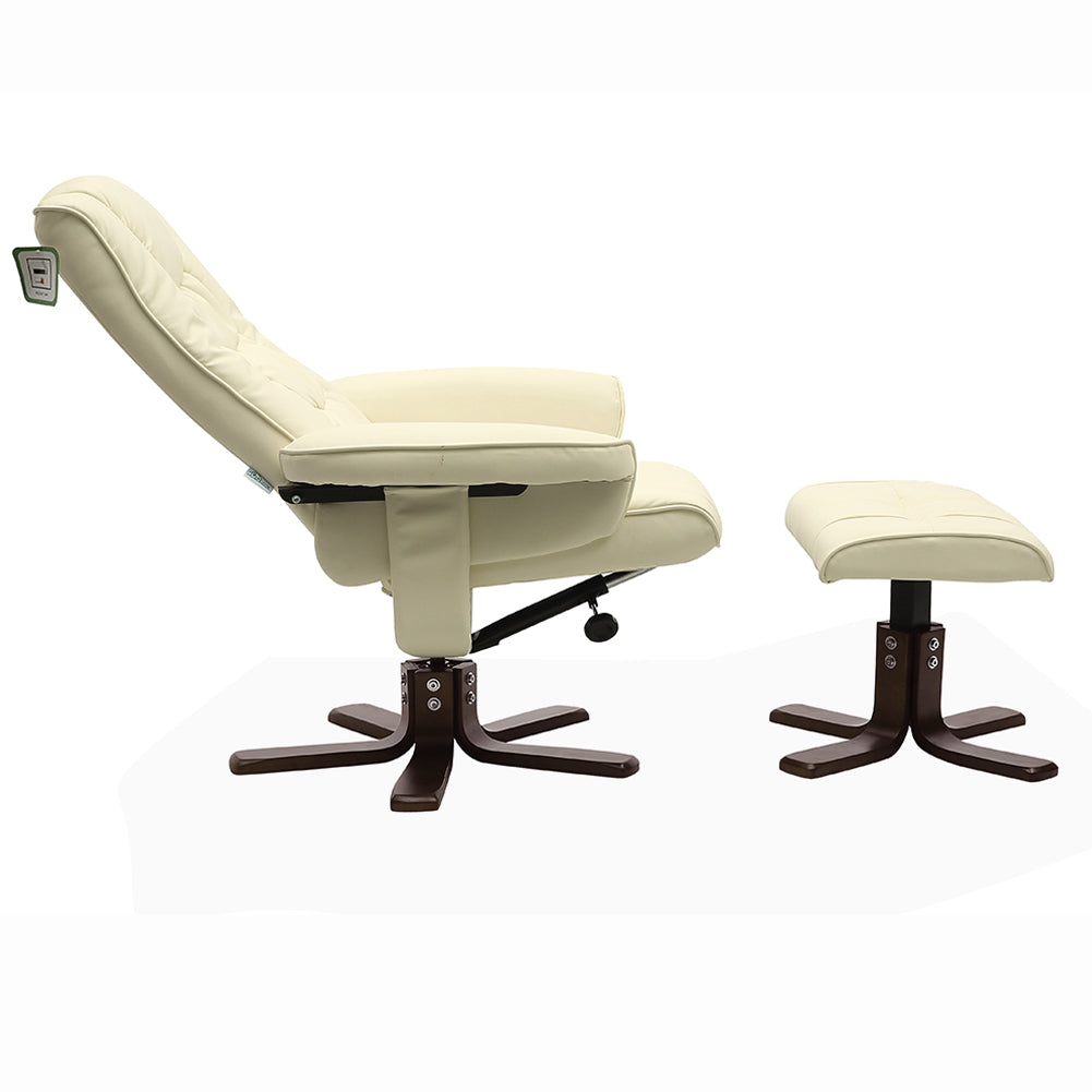 Upholstered Swivel Recliner Chair With Footstool | Beige