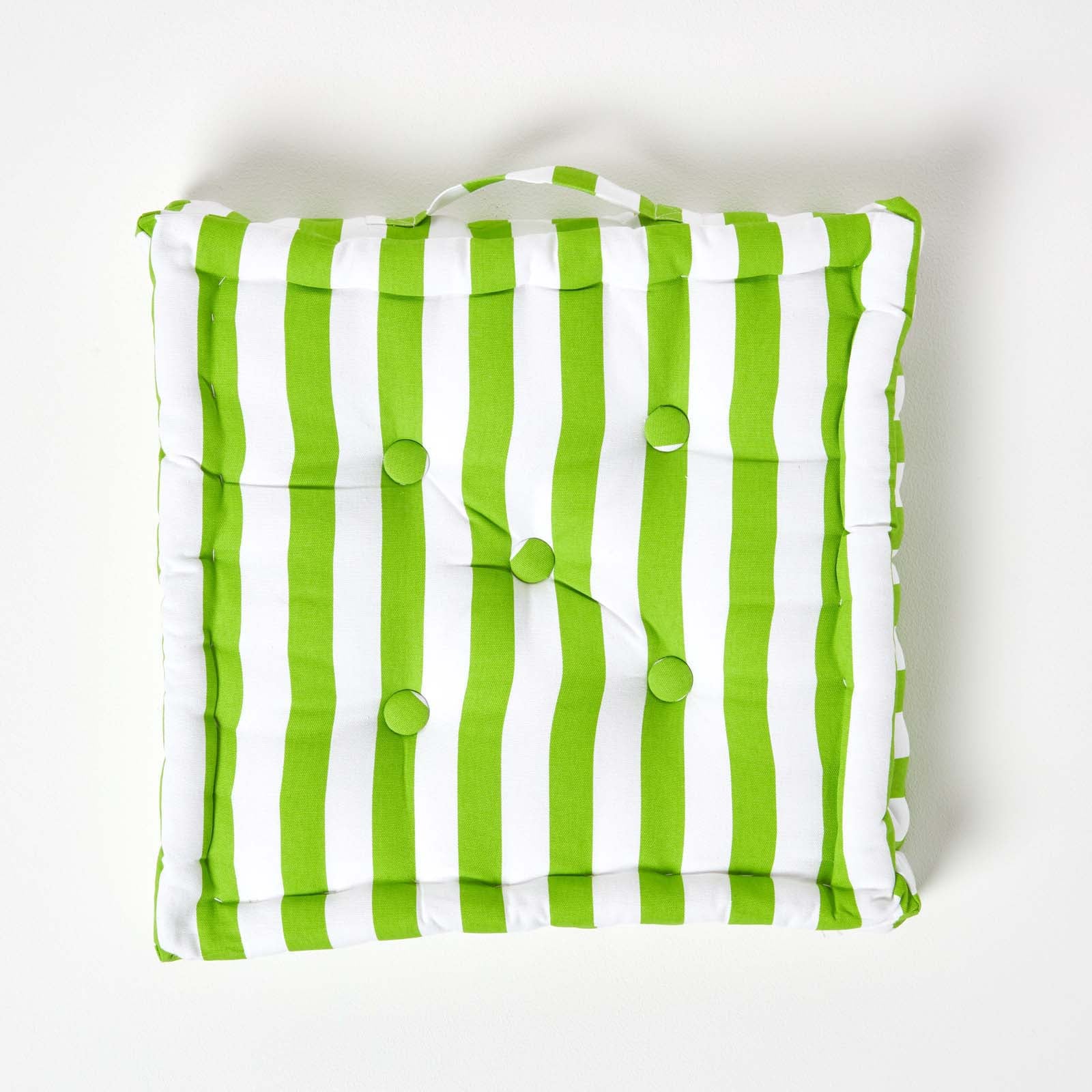 Cotton Thick Striped Floor Cushion | 50cm x 50cm | Green