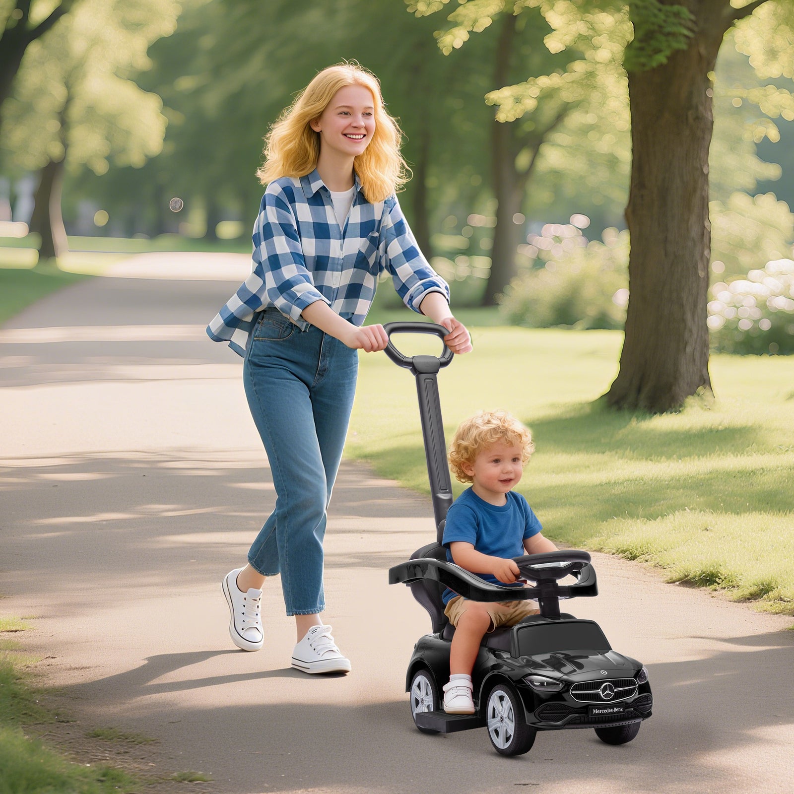 AIYAPLAY 2 In 1 Baby Ride On Push Car Mercedes-benz C-class Licensed