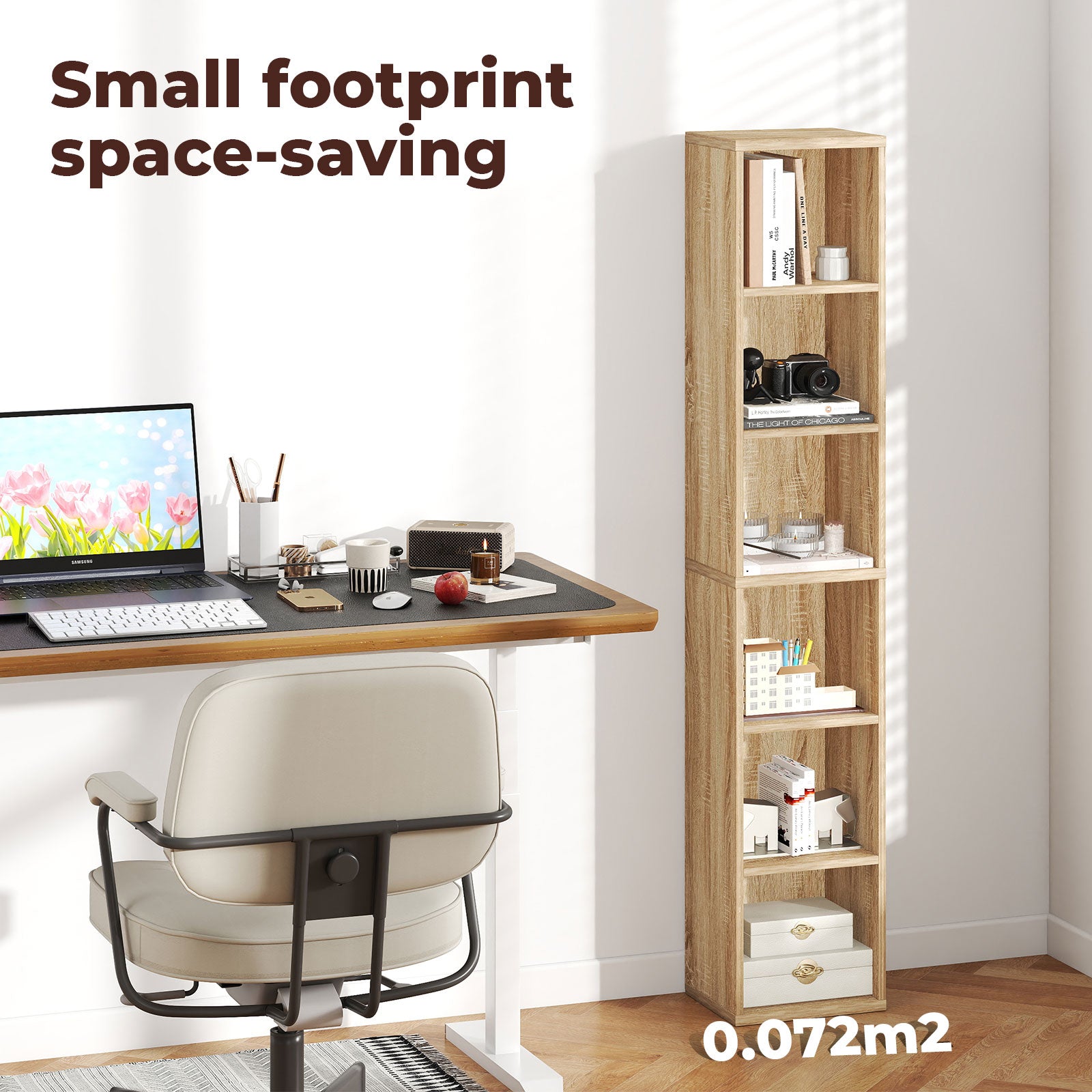 Bookcases Book Shelf Shelving Storage Unit Slim Wood Office Home | Brown