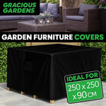 Square Outdoor Patio Waterproof Garden Furniture Cover, Weatherproof Rattan Sofa Protector | 250 x 250 x 90cm | Black