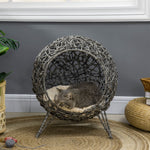 Wicker Cat House, Ball-shaped Rattan Raised Cat Bed | Gray